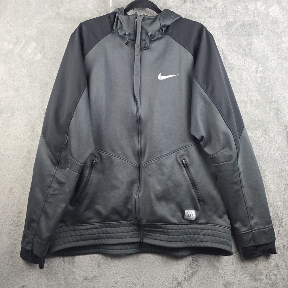 Nike Mens Hyper Elite Black Gray Therma Fit Full Zip Hoodie Jacket Size 2XL Flaw